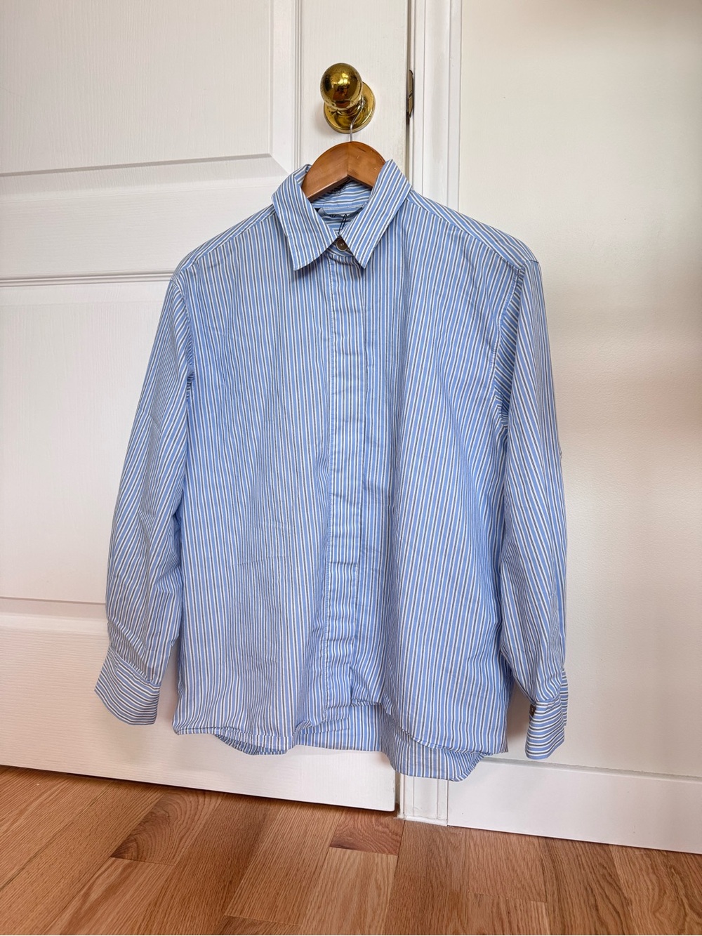 Men's Blue Pinstripe Button-Up Shirt